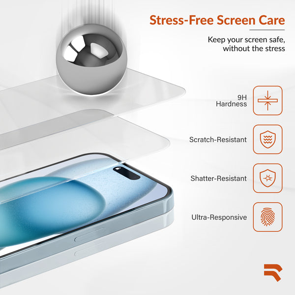 Roocase ROOCASE 3-Pack Glass Screen Protector For Apple IPhone 15 Include Easy Install Frame