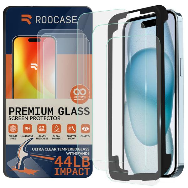 roocase ROOCASE 3-Pack Glass Screen Protector for Apple iPhone 15 Include Easy Install Frame