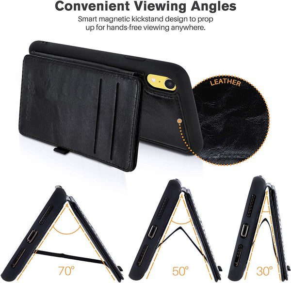 Roocase Roocase IPhone XR Wallet Case - Card Holder - Kickstand - Black