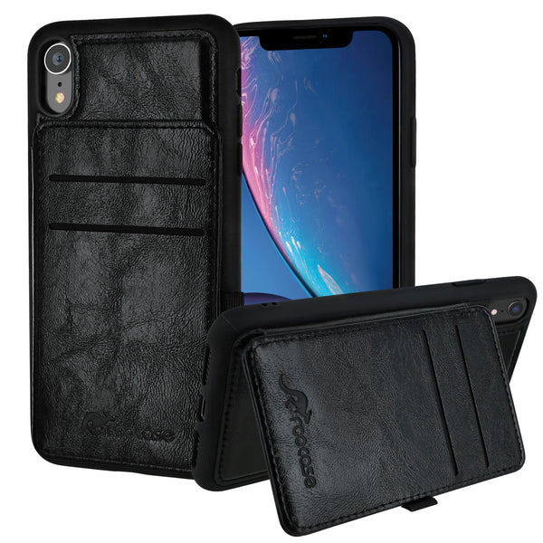 roocase Roocase iPhone XR Wallet Case - Card Holder - Kickstand - Black