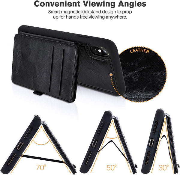 Roocase Roocase IPhone XS Max Wallet Case - Card Holder - Kickstand - Black