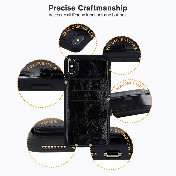 Roocase Roocase IPhone XS Max Wallet Case - Card Holder - Kickstand - Black