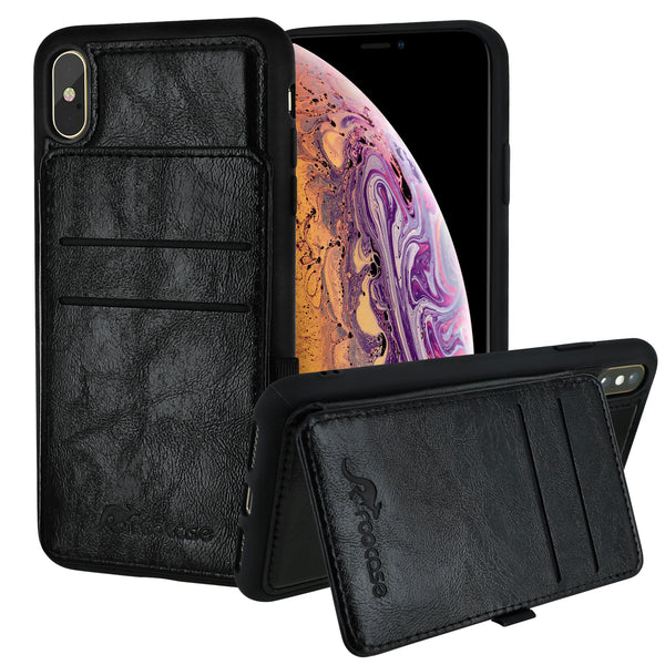 roocase Roocase iPhone XS Max Wallet Case - Card Holder - Kickstand - Black