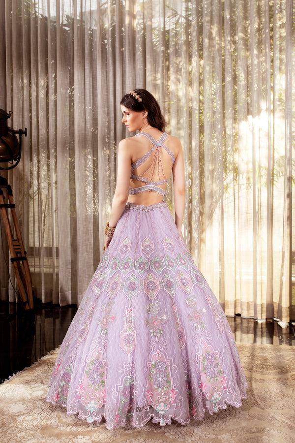 Roqa ARIA Lilac Lehenga With Applique Patchwork And Abstract Embroidery