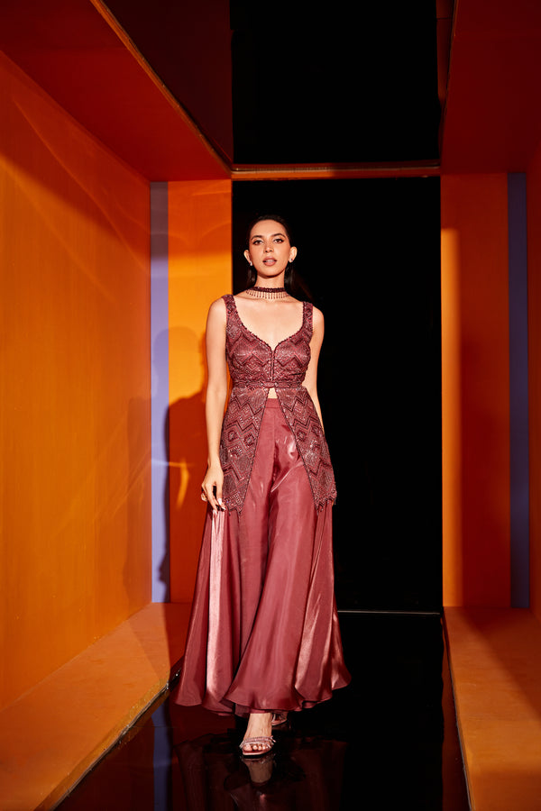 Roqa ELLA Rustic Maroon Sharara Set With Choker Dupatta