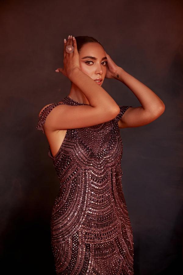 Roqa ILANA Body Fit Gown In A Ravishing Mauve Color