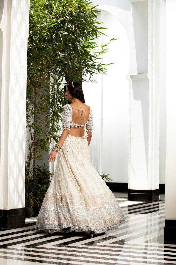 Roqa MIA Off-white Lehenga Set With Contrasts Of Pink & Turquoise