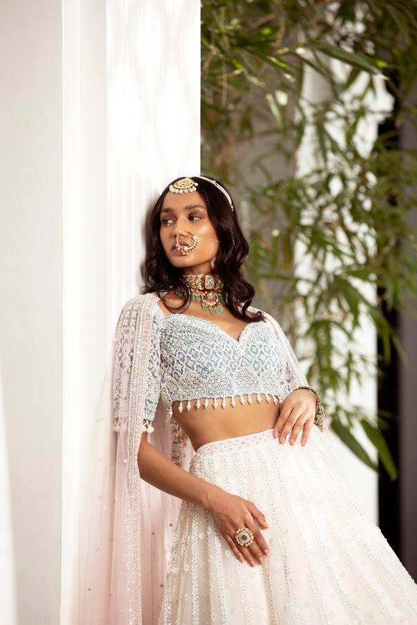 Roqa MIA Off-white Lehenga Set With Contrasts Of Pink & Turquoise
