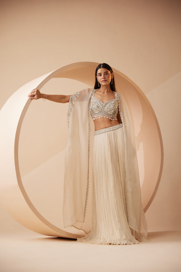roqa Abida Abida Off White Lehenga Set