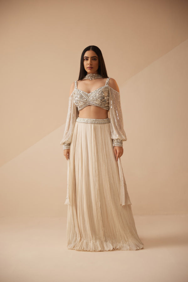 roqa Cannes Cannes Ivory Lehenga Set