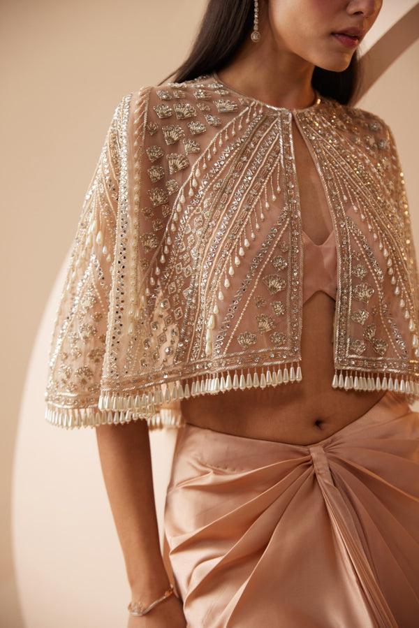 Roqa Claudia Claudia Peach Drape Skirt Set