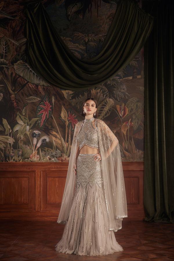 roqa Crater Crater Cape Lehenga Set