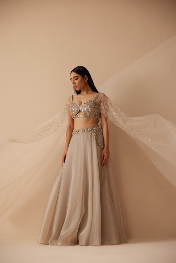 Roqa Dahlia Dahlia Grey Lehenga Set