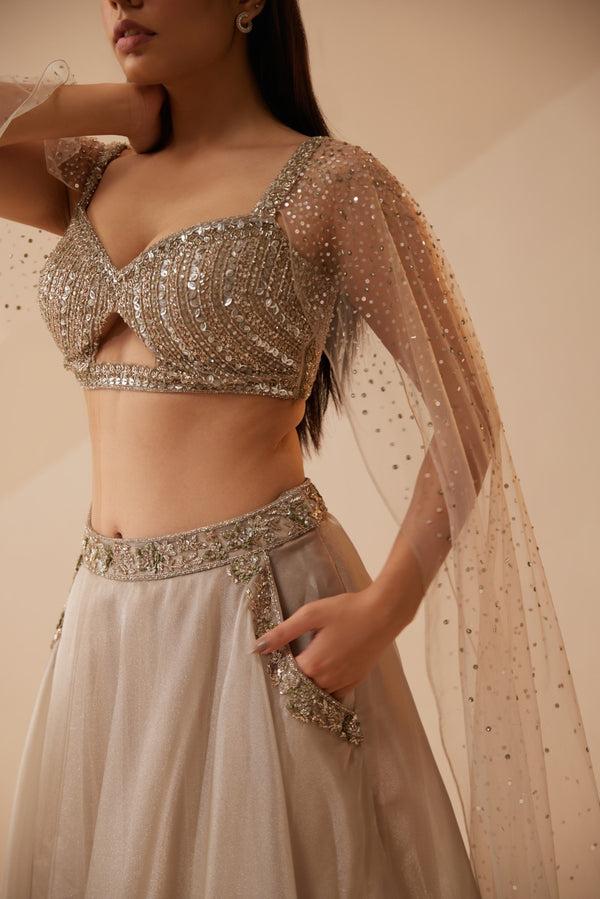 Roqa Dahlia Dahlia Grey Lehenga Set
