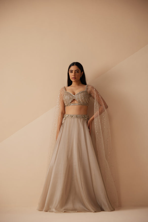 roqa Dahlia Dahlia Grey Lehenga Set