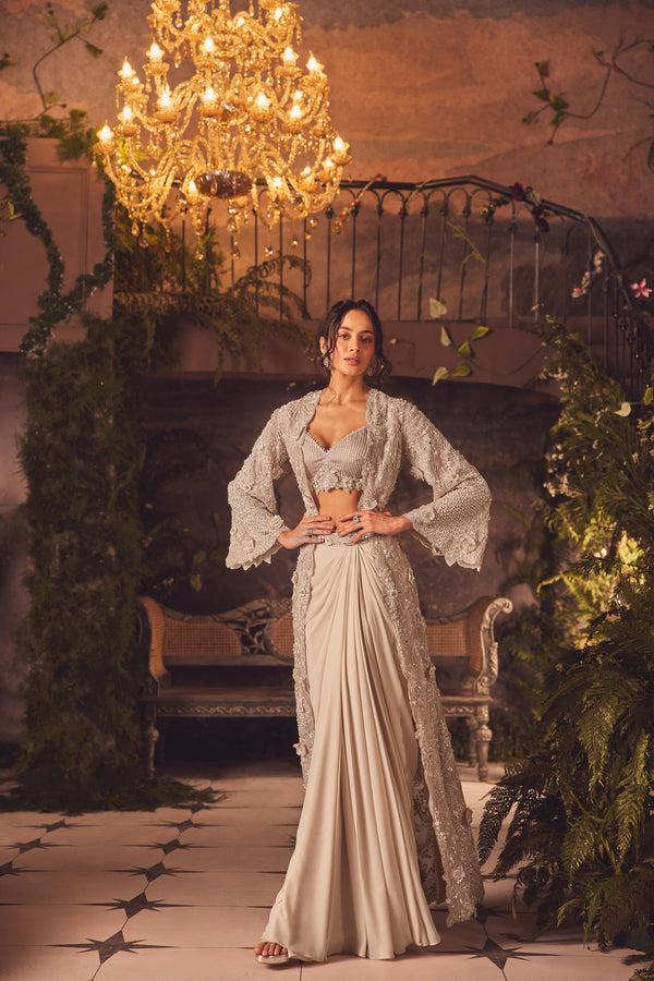 roqa Demure Demure draped skirt set