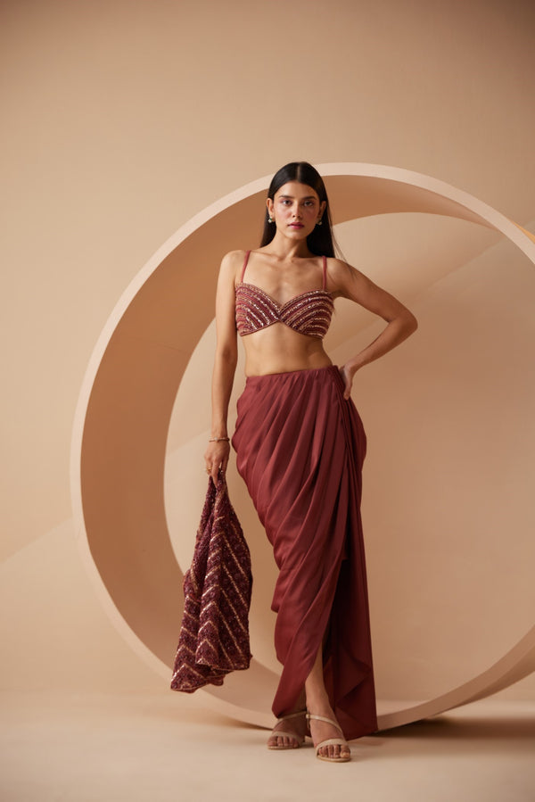 Roqa Divine Divine Maroon Indo Western