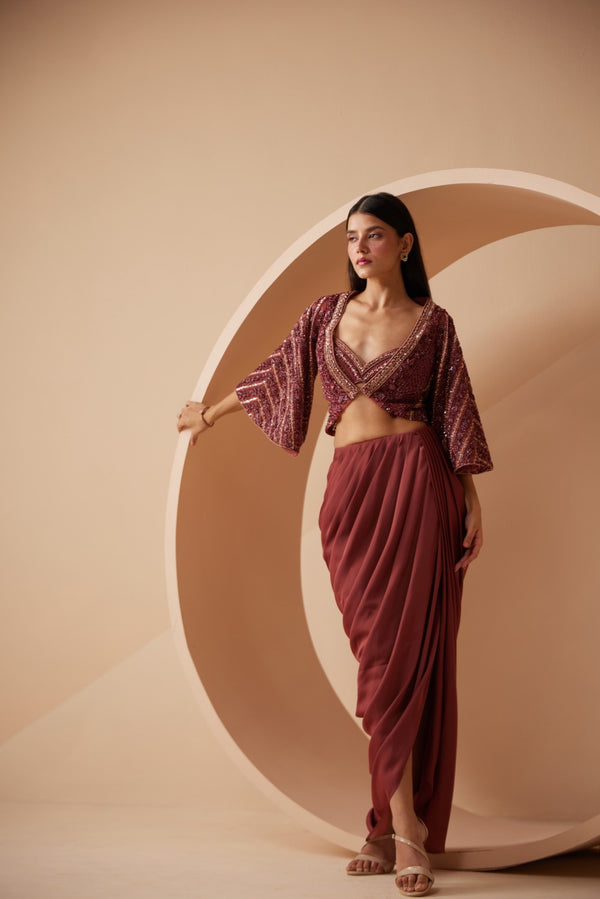 Roqa Divine Divine Maroon Indo Western