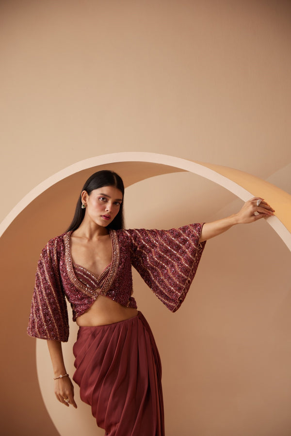 Roqa Divine Divine Maroon Indo Western