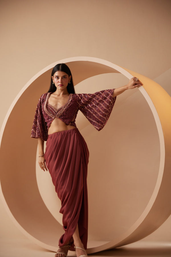 roqa Divine Divine Maroon Indo Western