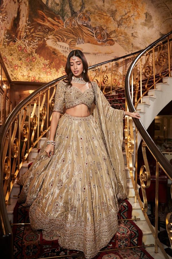 Roqa Firdous Firdous Gold Lehenga Set