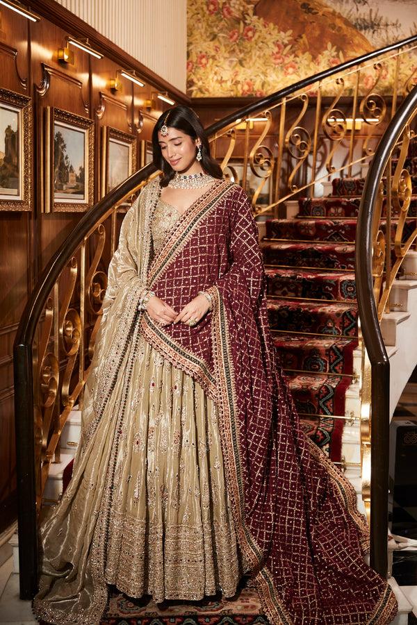 roqa Firdous Firdous Gold Lehenga set