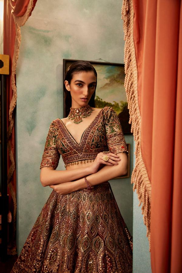 Roqa Jewelled Deep Maroon Lehenga Set