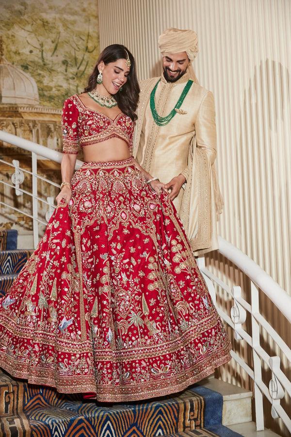 roqa Maysa Maysa Red Lehenga set