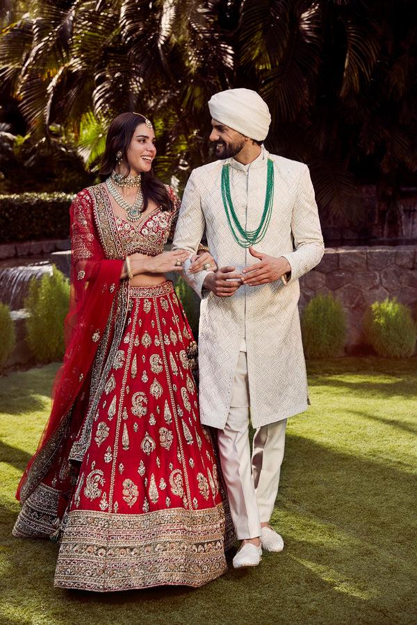 roqa Naima Naima Red Lehenga set