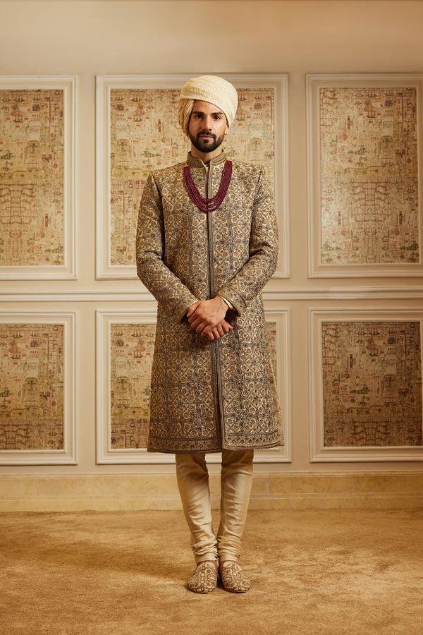 roqa Nawaaz Gold sherwani set