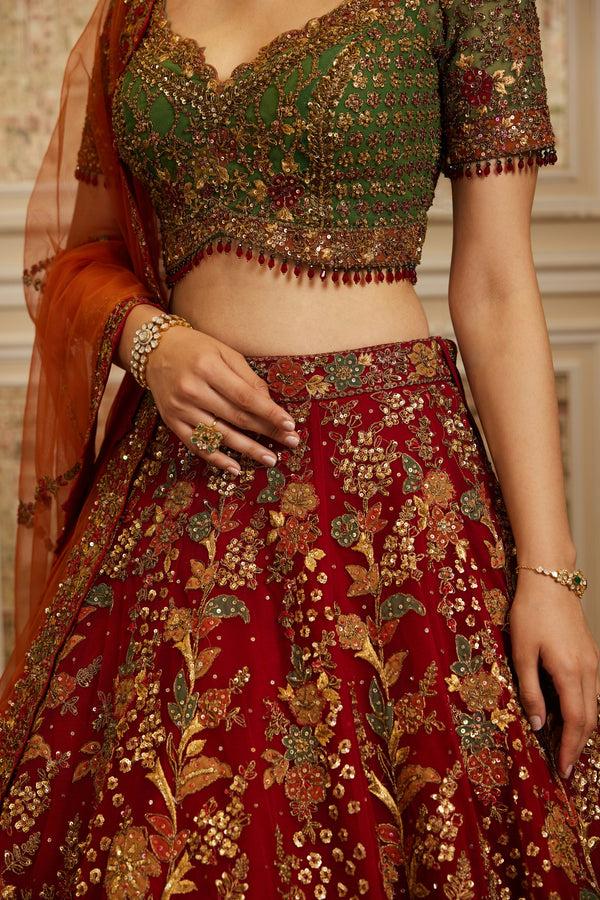 Roqa Rawdah Rawdah Red Lehenga Set