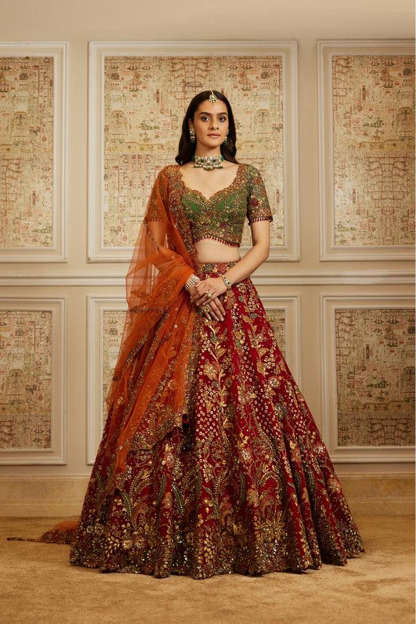 roqa Rawdah Rawdah Red Lehenga set
