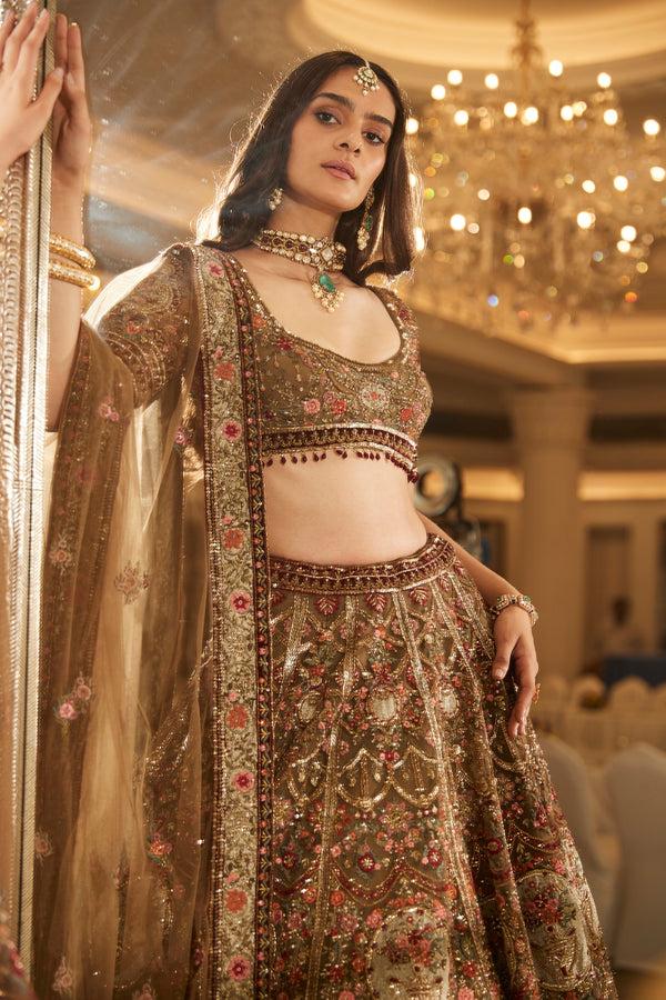 Roqa Reehana Reehana Olive Green Lehenga Set