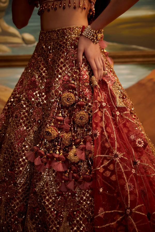 Roqa Regal Red Cutwork Lehenga