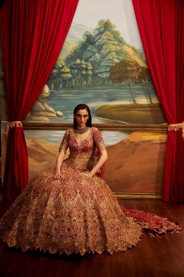 roqa Regal Red Cutwork Lehenga