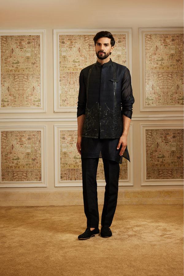 roqa Rehaan Charcoal grey bundi set