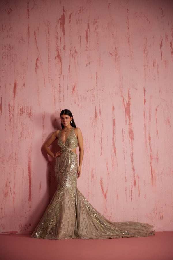 Roqa Sandra Sandra Silver Gown