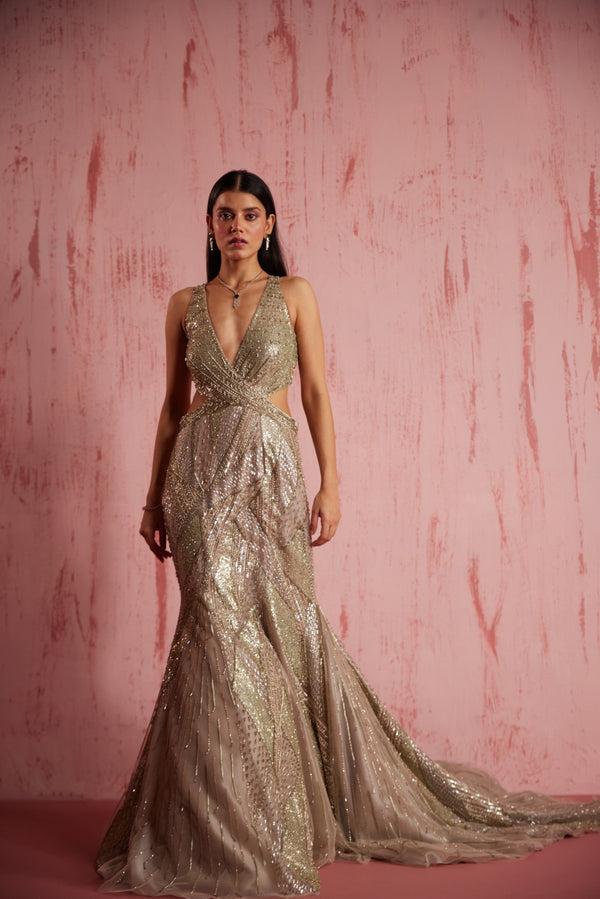 roqa Sandra Sandra Silver Gown