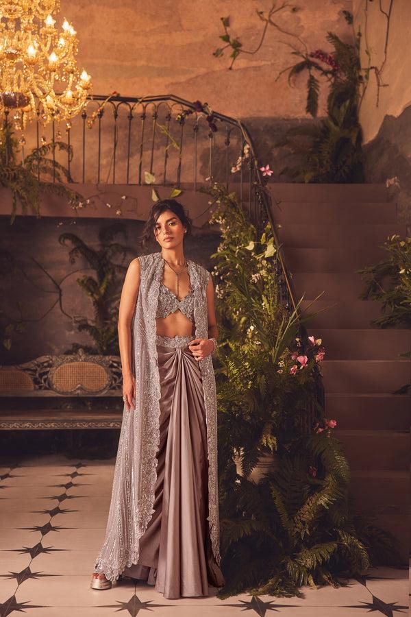 roqa Silken Silken draped skirt set