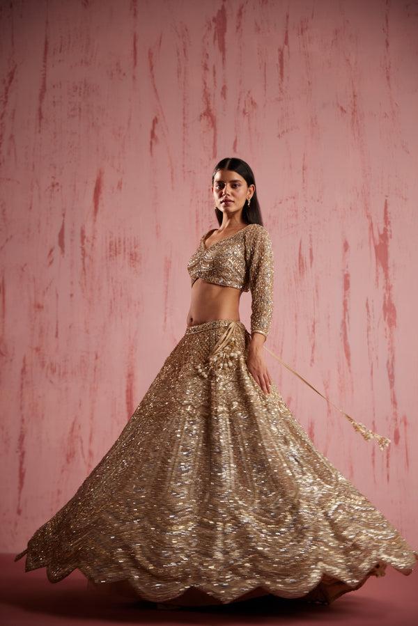 Roqa Zayan Zayan Gold Lehenga Set