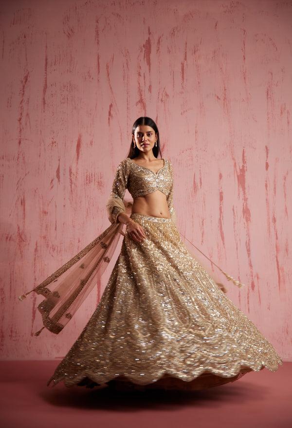 Roqa Zayan Zayan Gold Lehenga Set