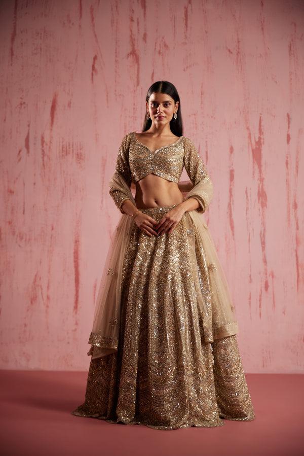 Roqa Zayan Zayan Gold Lehenga Set
