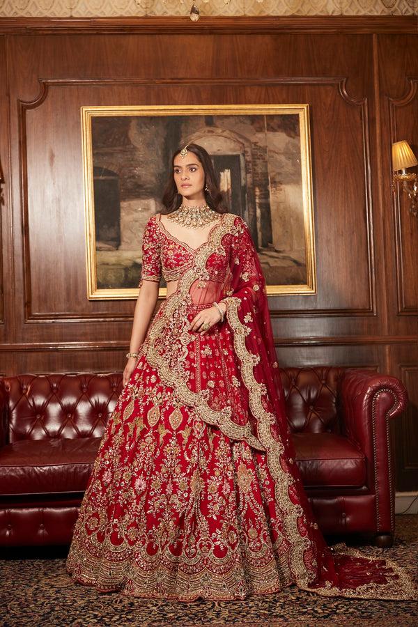 roqa Zinah Zinah Red Lehenga set