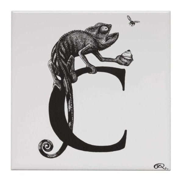 rory dobner C – Cheeky Chameleon Clutching Cherry Cupcake Alphabet Tile