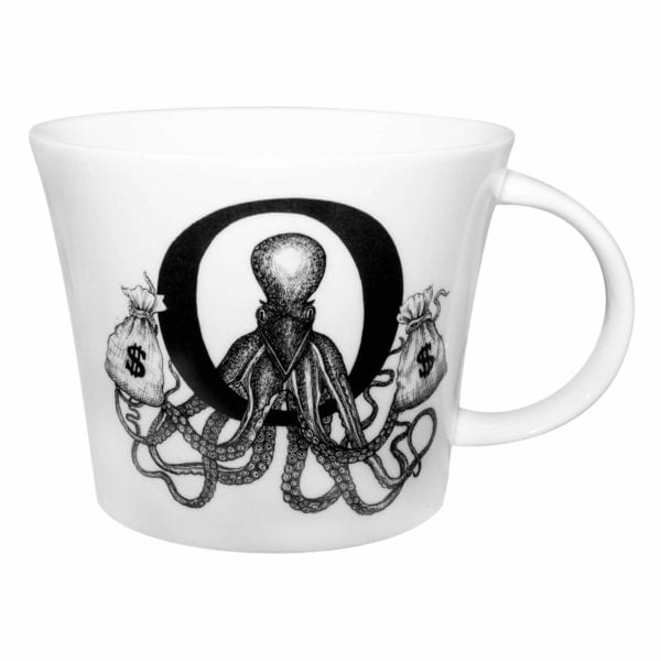 rory dobner O – Outlaw Octopus Money Bags Mighty Alphabet Mug