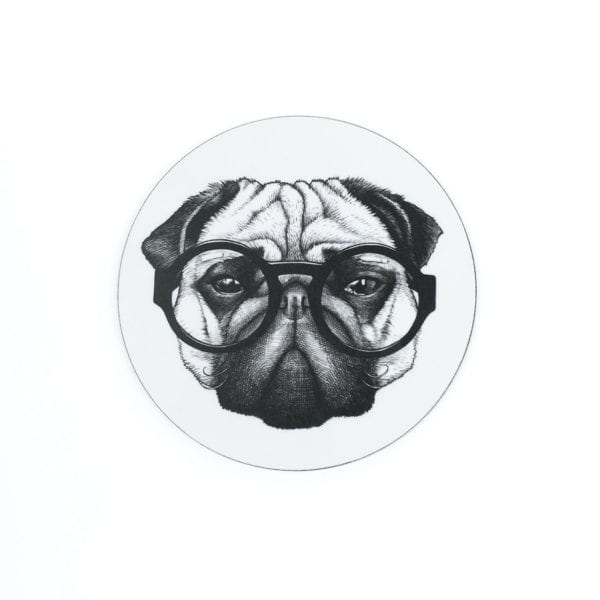 rory dobner Percy Pugworthy’ Pug Dog Coasters (Set of 4 – Melamine)