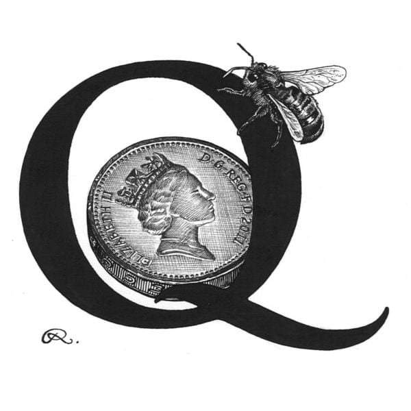 rory dobner Q – Queen Bee on a Quid Intricate Ink Print