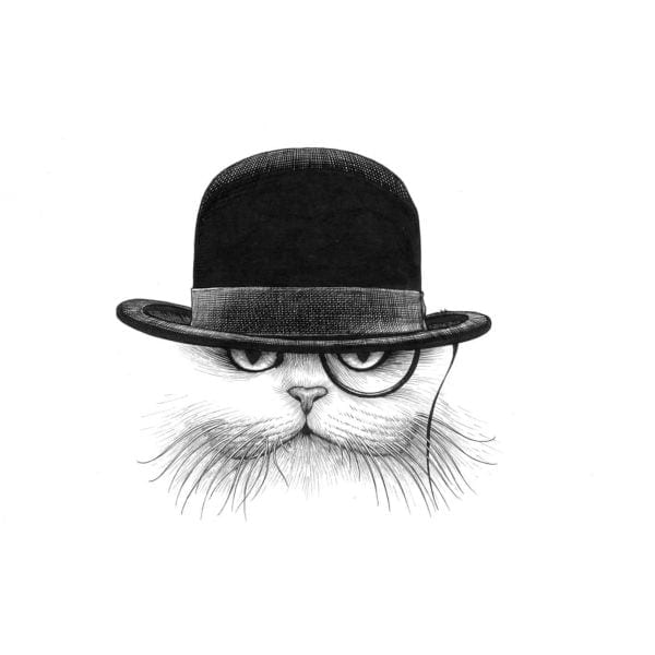 rory dobner Cat in Hat Down Intricate Ink Canvas