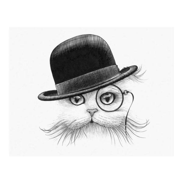 rory dobner Cat in Hat Tilt Intricate Ink Print