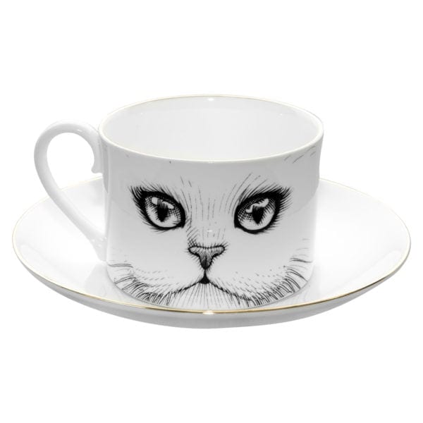 rory dobner Cat Monocle Tea Cup & Saucer